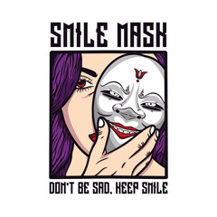 Poster - Illustration of smiling mask with sad female characters Vector graphics for t-shirt prints and other uses