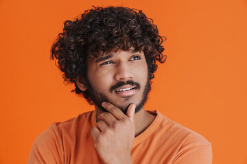 Wall Mural - Young indian handsome thoughtful man looking aside touching his chin