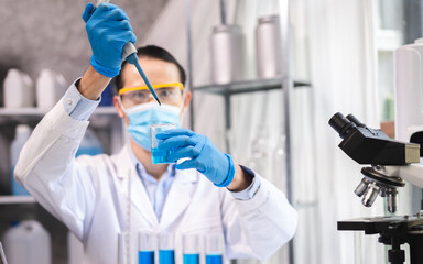 Wall Mural - health care researchers working in life science laboratory, medical science technology research work