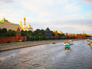 Russia, Moscow - July 2022: the most famous Russian landmark historical fortress Kremlin. This is the symbol of the Russian capital Moscow