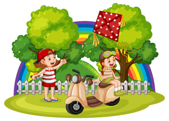 Wall Mural - Outdoor park with happy children