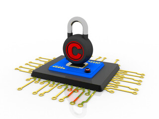 Poster - 3d rendering microchips with copyright protection lock
