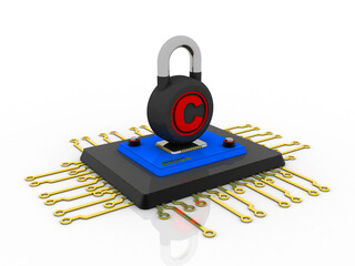 Poster - 3d rendering microchips with copyright protection lock