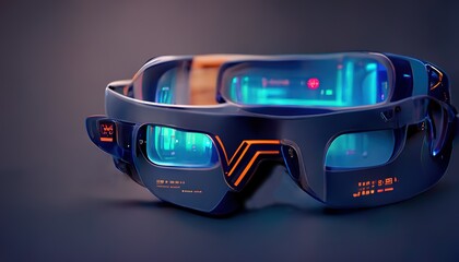 Poster - Futuristic virtual reality glasses, Glasses of the future are isolated on a gray background. Virtual reality technologies. Cyberpunk devices ar , vr , metaverse. 3d render