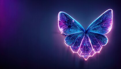 Poster - A digital butterfly in a futuristic polygonal style on a blue background is isolated on a gray background. 3d render