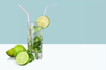 Canvas Print - Tasty fresh Ice and mojito in a glass on the table