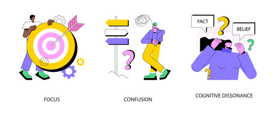 Poster - mental state abstract concept vector illustration set. focus on success, confusion, cognitive disson