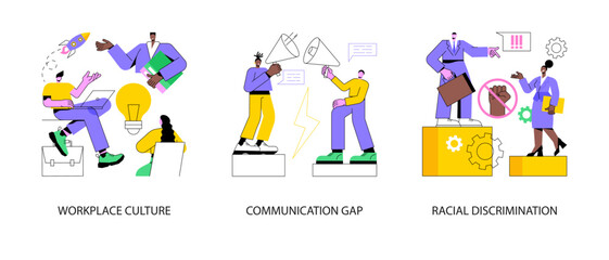 Fototapete - corporate culture abstract concept vector illustration set. workplace culture, communication gap, ra