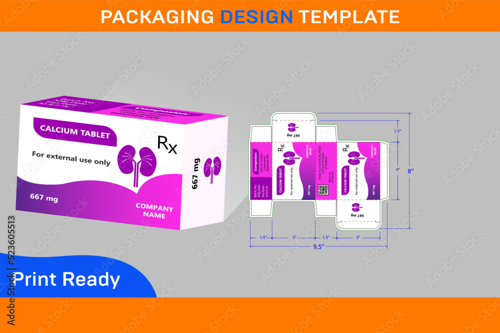 667 mg CALCIUM TABLET BOX PACKAGING DESIGN TEMPLATE Stock Vector ...