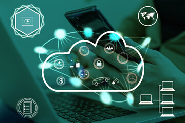 Poster - Cloud technology icon for online shopping global business concept.