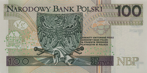 Reverse of 100 polish zloty banknote