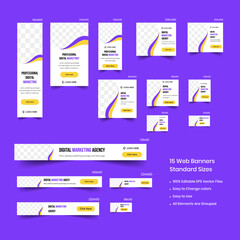 Wall Mural - Digital marketing web banner design, web template Set, Horizontal header web banner. Geometric shape cover header background for web banner design, Social Media Cover ads banner, google ads, vertical 