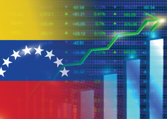 Economic growth in Venezuela.Venezuela's stock market.Venezuelan flag with charts,growth arrow