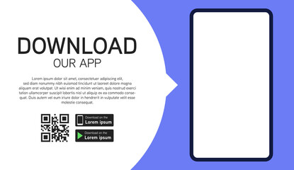 Poster - Landing page for downloading the mobile app. Smartphone with white background on screen. Vector illustration.