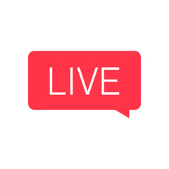 Poster - Red live stream button in speech bubble. Vector illustration isolated on white background..