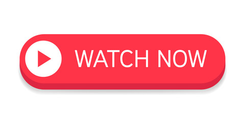 Poster - Red realistic button with text watch now isolated on white background. Vector illustration..