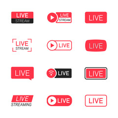 Poster - Set of red buttons and symbols live streaming icons isolated on white background. Vector illustration..