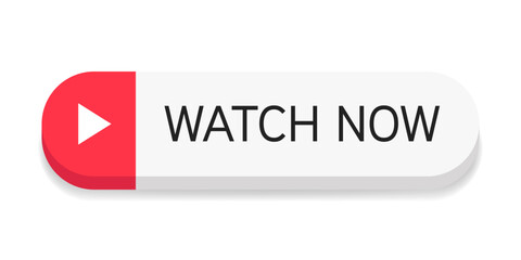 Poster - Oval white button watch now with red arrow isolated on white background. Vector illustration..
