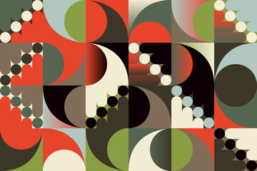 Poster - 60s Retro Style And Mid-Century Aesthetics Vector Pattern Background Made With Abstract Geometric Shapes