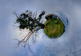 Panorama stereographic, Mała planeta, stara stodoła, stara szopa, panorama, niebo . panorama 360 stopni, glob, ziemia, okrągła ziemia
