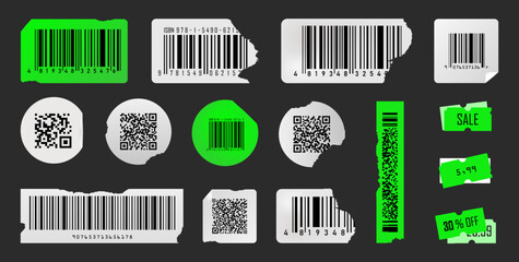 damaged or spoiled qr codes and barcode labels. beautiful damaged or curl qr code and barcode sticke