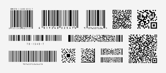 beautiful qr code and barcode, isolated on white background. square and rectangular sign. code qr fo
