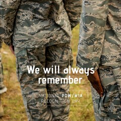 Poster - Animation of national pow mia recognition day text over diverse soldiers