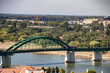 Old metallic green bridge over River Sava, made in 1884, destroyed during 1st world war, renovated in 1921 year, in Belgrade, capitol of Serbia