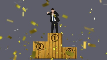 Poster - Animation of confetti over caucasian businessman on podium