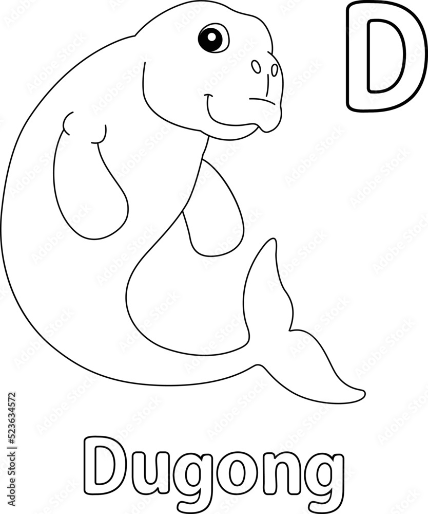 Dugong Lettering Dugong Alphabet ABC Coloring Page D Stock Vector | Adobe Stock