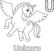 Flying Unicorn Alphabet ABC Coloring Page U