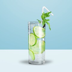 Canvas Print - Tasty fresh Ice and mojito in a glass on the table