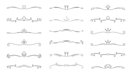 Poster - Dividers decor set. Collection of classic vintage separators. Vector black linear text dividers on a white background. Outlines label a set of border elements.