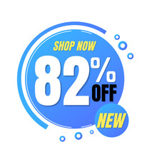 82% Off, Shop Now, Super Discount With Abstract Blue And Yellow Sale Design, Vector Illustration.percent Offer, Eighty Two