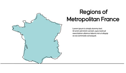 continuous one line drawing of map of france. white background map for education, travel across citi
