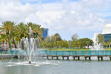 Water Fountains At The New Riverfront Esplanade Park In Downtown Daytona Beach, Florida