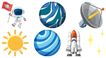 Wall Mural - set of space cartoon characters and objects