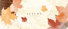 Autumn Foliage In Watercolor Vector Background. Abstract Wallpaper Design With Maple, Leaf Branch, Line Art. Elegant Botanical In Fall Season Illustration Suitable For Fabric, Prints, Cover. 
