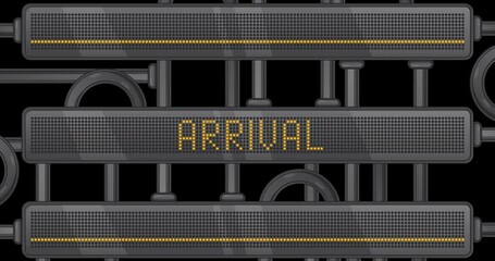 Poster - Arrival text on a Digital Led Panel. Announcement Message with Light Equipment.