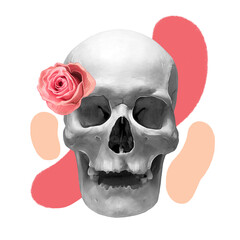 Wall Mural - a collage of a skull and a rose stylized as art for the day of the dead or halloween.