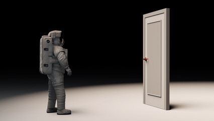 Wall Mural - astronaut in front of a mysterious door