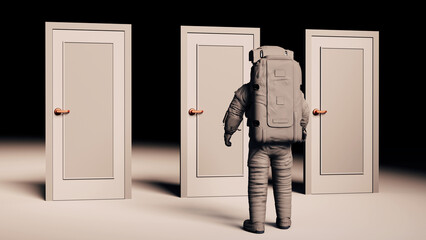Wall Mural - astronaut in front of three mysterious doors