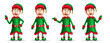Christmas elf character vector set. Elves in 3d realistic characters in standing, waving and smiling friendly gestures and expression for xmas collection design. Vector illustration.
