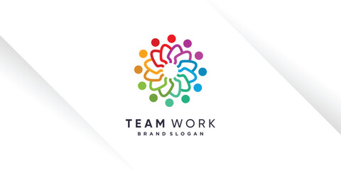 Wall Mural - Team work logo design vector with unique style for charity, humanity, community or group