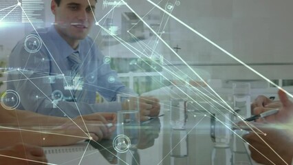 Poster - Animation of network of connections with data processing over diverse business people