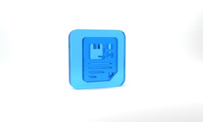 Poster - Blue Waybill icon isolated on grey background. Glass square button. 3d illustration 3D render