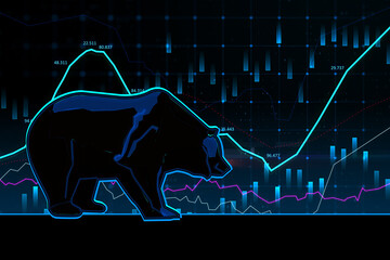 Poster - Abstract bearish forex chart on blurry background. Stock market exchange and financial analysis. 3D Rendering.