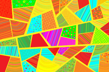 Poster - Abstract vector psychedelic sketch doodle background. Polygonal color illustration.