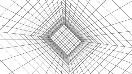 Poster - 3d wireframe room white on blue background. abstract perspective grid. vector illustration.