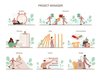Poster - project manager assignments set. successful business project planning
